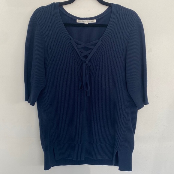 Veronica Beard Lace Up Sweater in Navy, Sz L - Picture 4 of 8